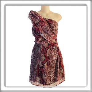 NWT W118 Walter Baker Red Python Print One Shoulder Maci Mini Dress Size XS